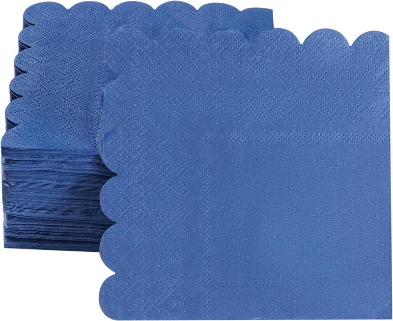 BEFORYOU 100 Pack Cocktail Napkin 2-Ply Scalloped Edged Dessert Napkins Folded 5 x 5 Inches Disposable Napkins for Dinner Wedding Birthday Party Bridal Anniversary Reception Event (Navy Blue) - Image 4